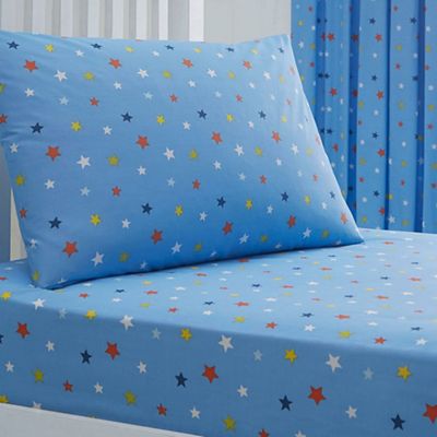 Kids' blue 'Star print' fitted sheet and pillow case set